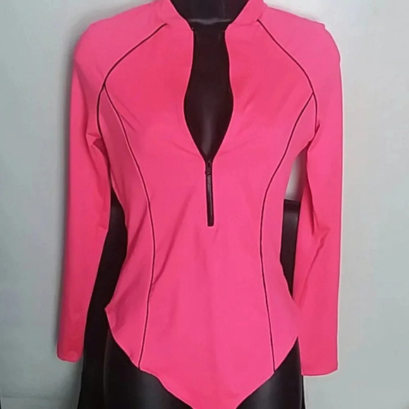 iris Tops - Hot Pink Iris Long Sleeve Stretchy Women's Fashion Bodysuit